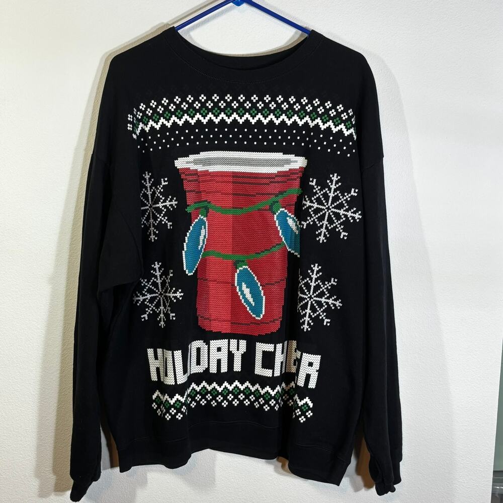 Hanes Men's Size XL Ugly Christmas Sweatshirt Holiday Cheer Red Cup